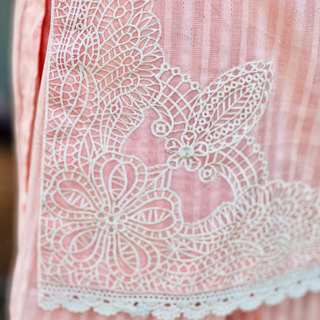2-piece Peach Self Tarkashi Lawn Dress with Embroidered Patches