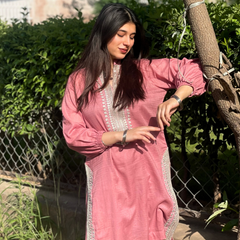 2-piece Embroidered Tea Pink Tarkashi Lawn with Farshi Shalwar