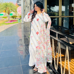 3-piece Embroidered White Chikankari Dress