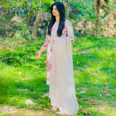 3-piece Bead-worked Pink Printed Chiffon Dress