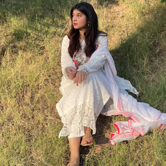 3-piece Embroidered White Crochet Net Dress with Lawn Inner
