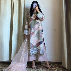 3-piece Embroidered Powder Pink Printed Chiffon Dress