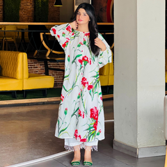 1-piece Digital Printed White Lawn Long Shirt