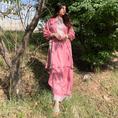 2-piece Embroidered Tea Pink Tarkashi Lawn with Farshi Shalwar