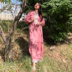 2-piece Embroidered Tea Pink Tarkashi Lawn with Farshi Shalwar