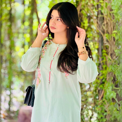 2-piece Embroidered Pistachio Green Doria Lawn Dress with Farshi Shalwar