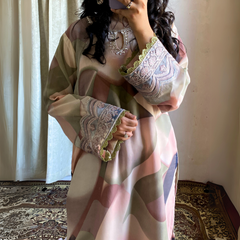 3-piece Embroidered Powder Pink Printed Chiffon Dress
