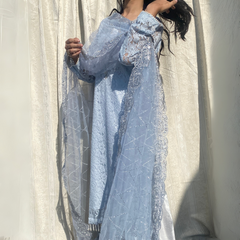 3-piece Hand-worked Light Blue Raw Silk Dress