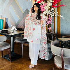 3-piece Embroidered White Chikankari Dress