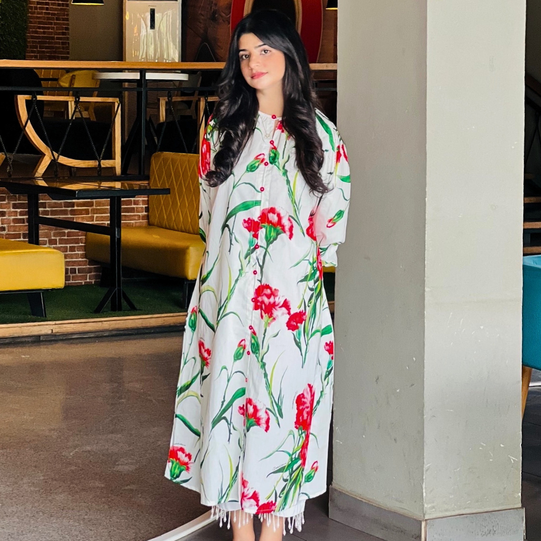 1-piece Digital Printed White Lawn Long Shirt