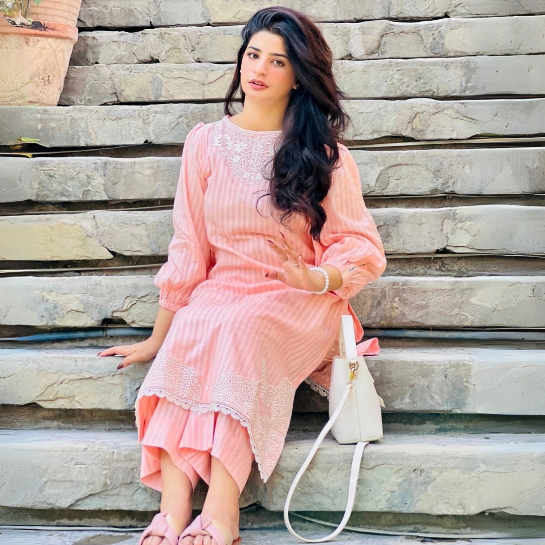 2-piece Peach Self Tarkashi Lawn Dress with Embroidered Patches