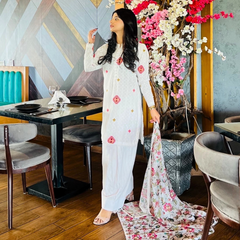 3-piece Embroidered White Chikankari Dress