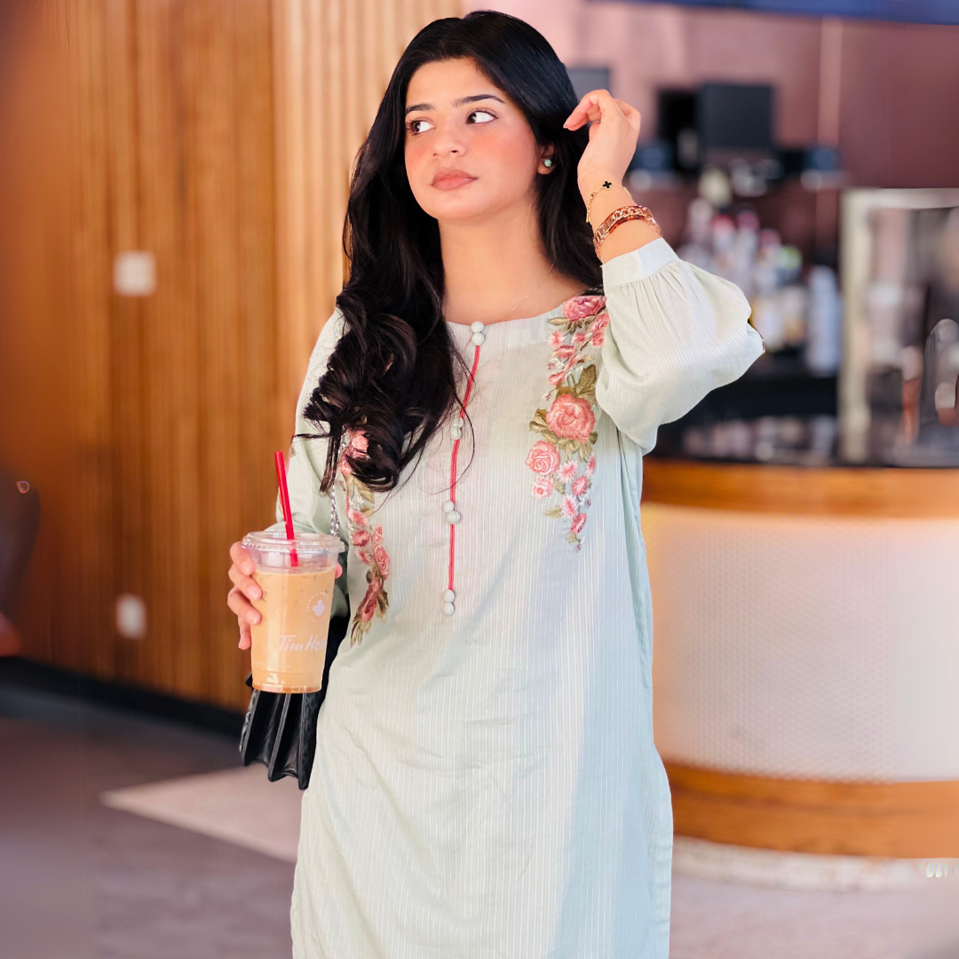 2-piece Embroidered Pistachio Green Doria Lawn Dress with Farshi Shalwar