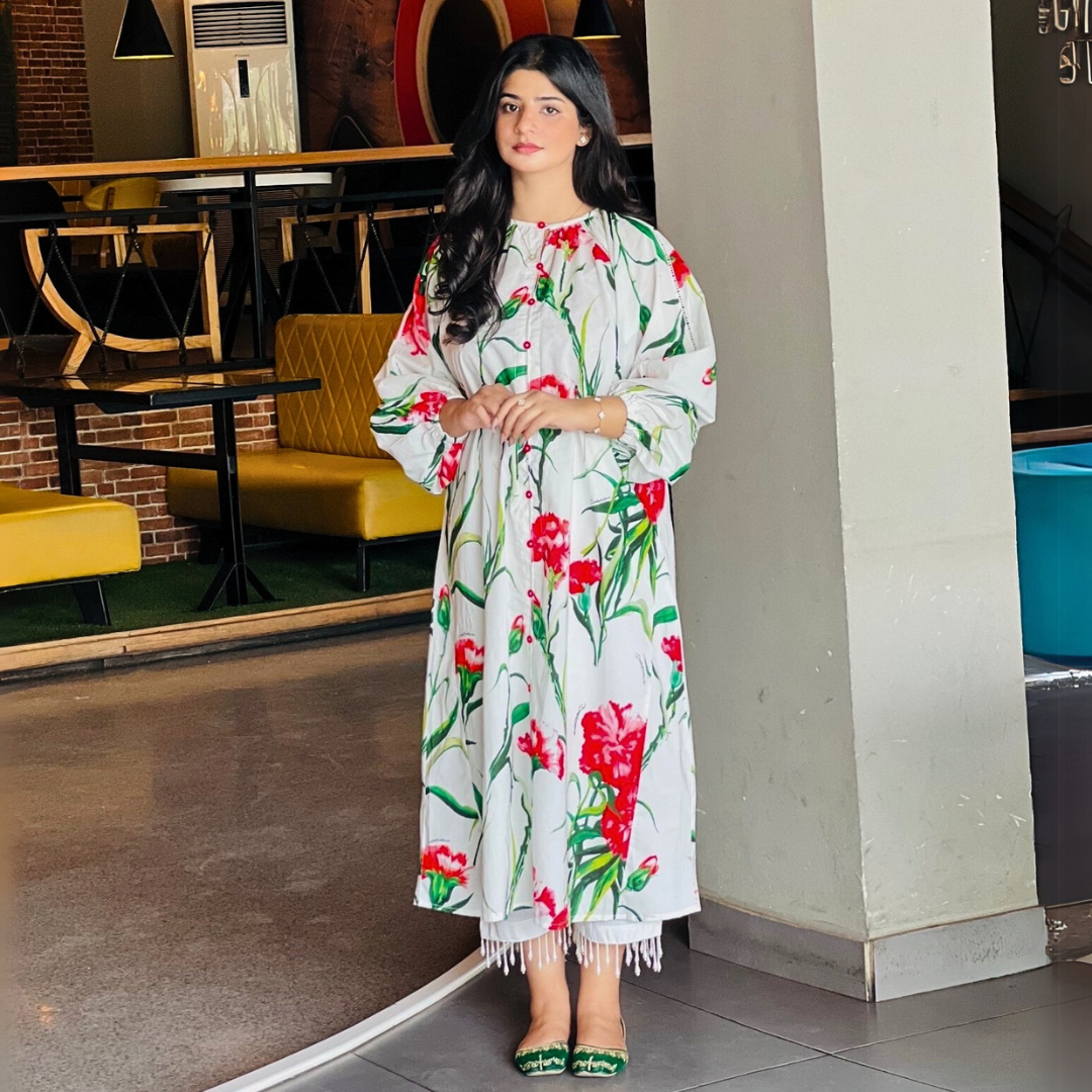 1-piece Digital Printed White Lawn Long Shirt