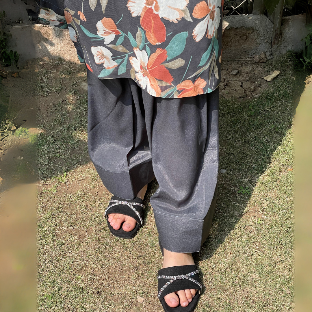 2-piece Printed Chiffon Dark Grey Dress
