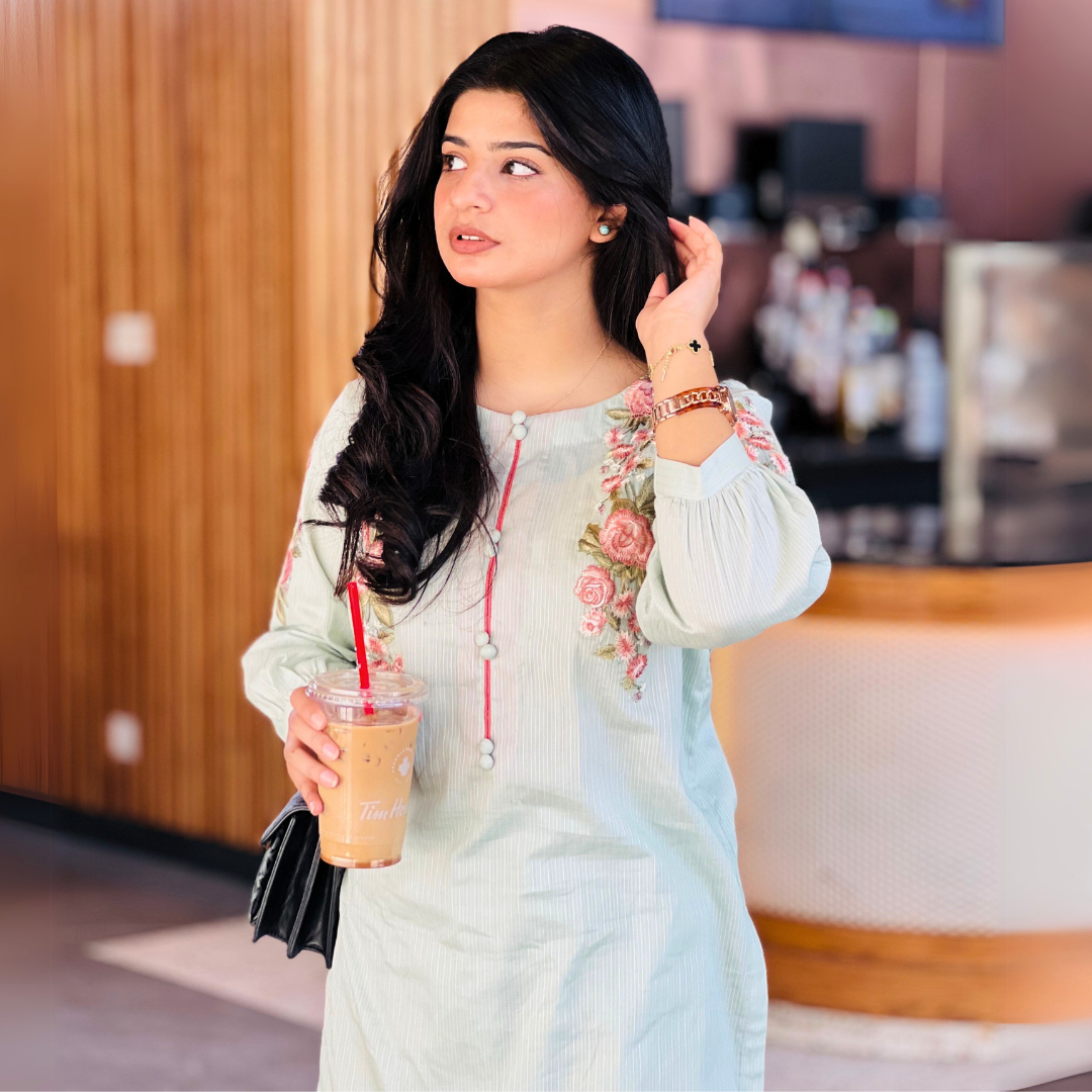 2-piece Embroidered Pistachio Green Doria Lawn Dress with Farshi Shalwar